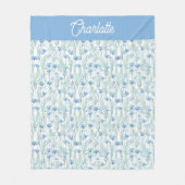 Blauwe aquarel wilde bloemen aangepaste naam fleece deken (Voorkant)