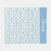 Blauwe aquarel wilde bloemen aangepaste naam fleece deken (Voorkant (Horizontaal))