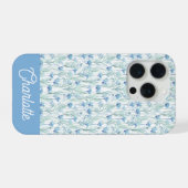 Blauwe aquarel wilde bloemen aangepaste naam iPhone hoesje (Achterkant horizontaal)