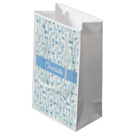 Blauwe aquarel wilde bloemen aangepaste naam klein cadeauzakje