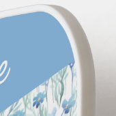 Blauwe aquarel wilde bloemen aangepaste naam pickleball paddle (Links Detail)
