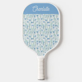Blauwe aquarel wilde bloemen aangepaste naam pickleball paddle (Voorkant)