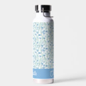 Blauwe aquarel wilde bloemen aangepaste naam waterfles (Links)