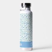 Blauwe aquarel wilde bloemen aangepaste naam waterfles (Rechts)