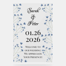 Blauwe Aquarel Wilde Bloemen Romantische Bruiloft