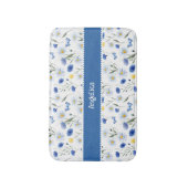 Blauwe Aquarel Wilde Bloemen Weide Naam Badmat (Voorkant Verticaal)