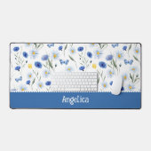 Blauwe Aquarel Wilde Bloemenwei Naam Bureaumat (Keyboard & Muis)