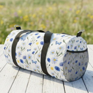 Blauwe Aquarel Wilde Bloemenwei Vlinder Plunjezak