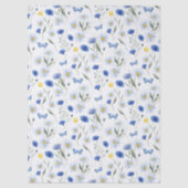 Blauwe Aquarel Wilde Bloemenweide Vlinder Tissuepapier (Voorkant)