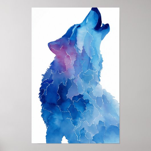 Blauwe aquarel wolf huilend poster (Voorkant)