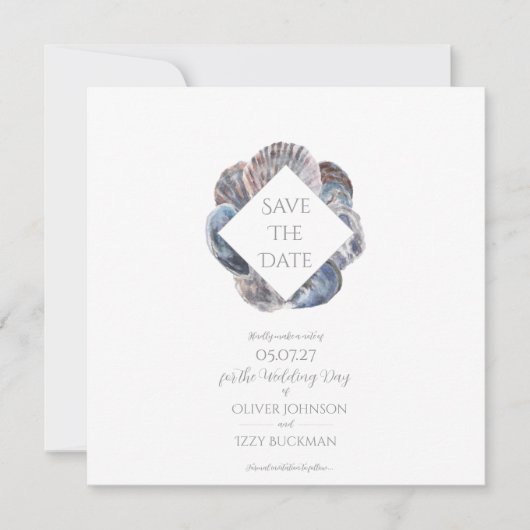 Blauwe Aquarel Zee Schelp Save the Date Plat Kaart (Voorkant)