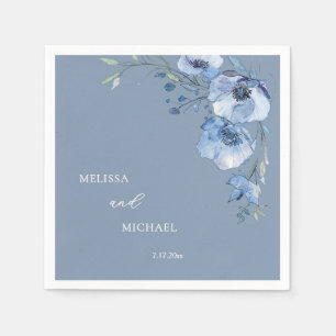 Blauwe aquarelbloemen Jullie Namen Trouwen Servet