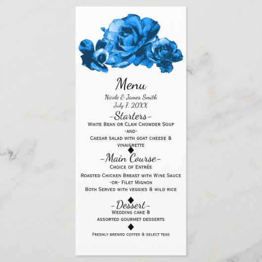 Blauwe Aquarelrozen Elegant Trouwmenu Menu (Voorkant)