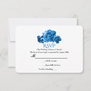 Blauwe Aquarelrozen Elegante Trouw RSVP Kaart