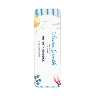 Blauwe Aquarelstrepen Kust Boho Baby Shower Etiket