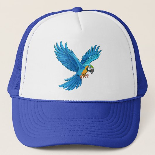 Blauwe ara vliegend trucker pet (Voorkant)