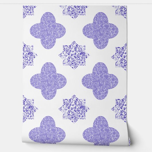 Blauwe Arabesque Bloembehang Behang (Afrollen)