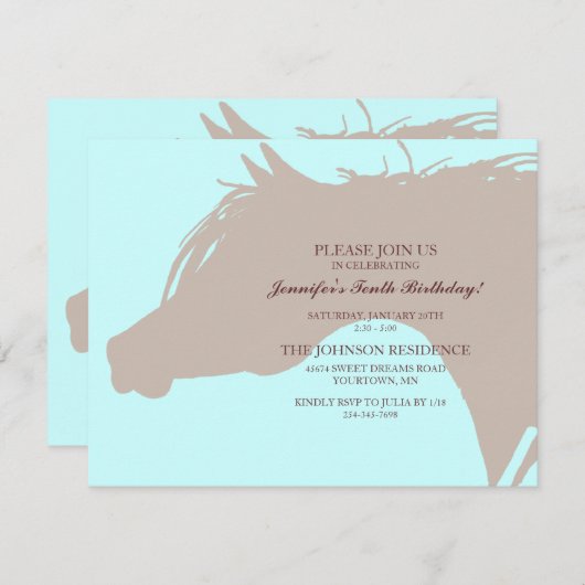 Blauwe Arabisch paard: uitnodiging van Birthday (Voorkant / Achterkant)