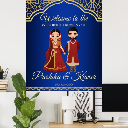 Blauwe Arabische vorst Hindu-koppel Indiaan Poster (Thuiskantoor)