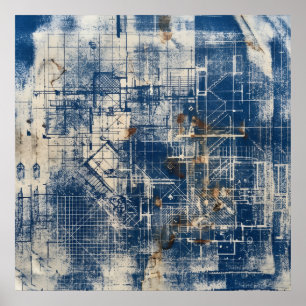 Blauwe architecturale blauwdrukposter poster