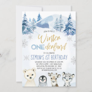 Blauwe Arctische Dieren Winter Onederland Verjaard Kaart