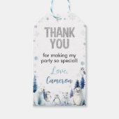 Blauwe Arctische Dieren Winter Verjaardag Bedankt Cadeaulabel (Voorkant)