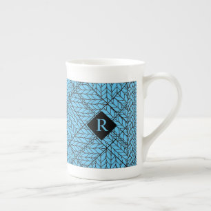 BLAUWE ARGYLE BREI Bone China Mok + Tekst II