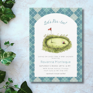 Blauwe Argyle Golf Hole Laat Par Tee Baby Shower Kaart