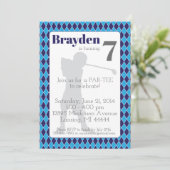 Blauwe Argyle Golf Verjaardagsuitnodiging Kaart (Staand voorkant)