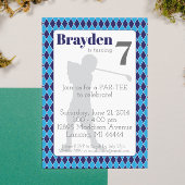 Blauwe Argyle Golf Verjaardagsuitnodiging Kaart
