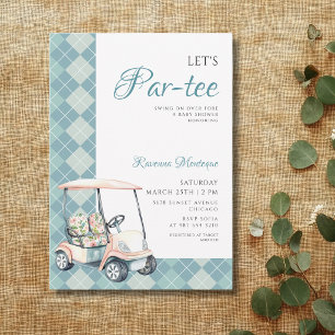 Blauwe Argyle Golfkar Laat Par Tee Baby Shower Uit Kaart