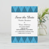 Blauwe Argyle Save the Date Uitnodiging (Staand voorkant)