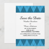 Blauwe Argyle Save the Date Uitnodiging (Voorkant / Achterkant)