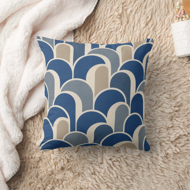 Blauwe Art Deco Boog Worpkussen Kussen (Deken)