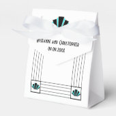 Blauwe Art Deco Design Bruiloft Bedankdoosjes (Voorkant Zijde)