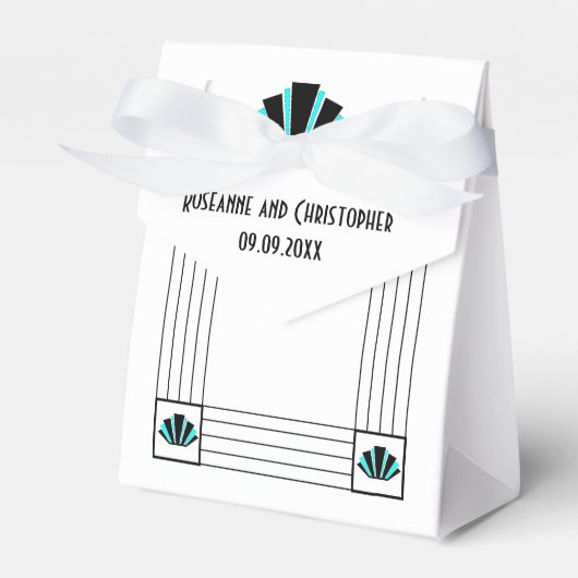 Blauwe Art Deco Design Bruiloft Bedankdoosjes (Voorkant Zijde)