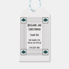 Blauwe Art Deco Design Bruiloft Cadeaulabel