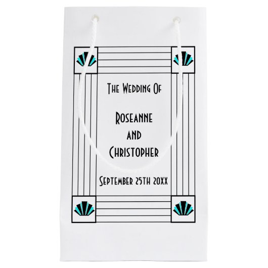 Blauwe Art Deco Design Bruiloft Klein Cadeauzakje (Voorkant)