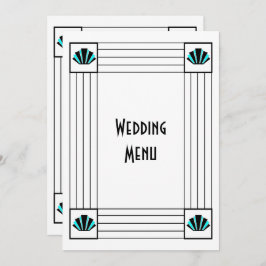 Blauwe Art Deco Design Bruiloft Menu