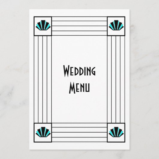 Blauwe Art Deco Design Bruiloft Menu (Voorkant)