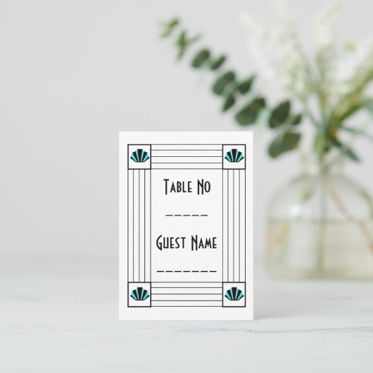 Blauwe Art Deco Design Bruiloft Plaatskaartje (Staand voorkant)