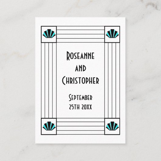 Blauwe Art Deco Design Bruiloft Plaatskaartje (Achterkant)