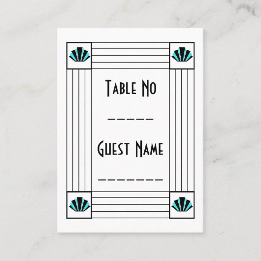 Blauwe Art Deco Design Bruiloft Plaatskaartje (Voorkant)