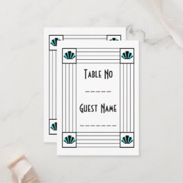 Blauwe Art Deco Design Bruiloft Plaatskaartje