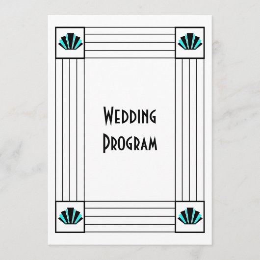 Blauwe Art Deco Design Bruiloft Programmakaart (Voorkant)