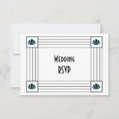 Blauwe Art Deco Design Bruiloft RSVP Kaartje (Voorkant)