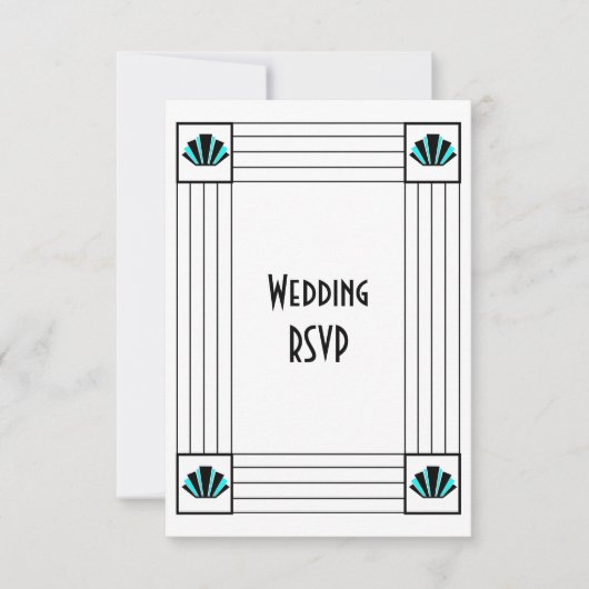 Blauwe Art Deco Design Bruiloft RSVP Kaartje (Voorkant)