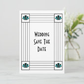 Blauwe Art Deco Design Bruiloft Save The Date (Staand voorkant)