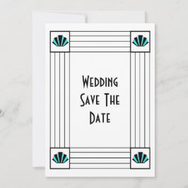 Blauwe Art Deco Design Bruiloft Save The Date