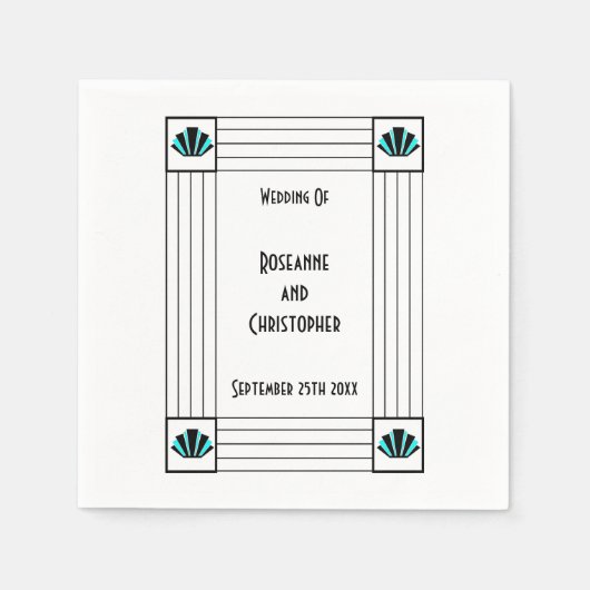 Blauwe Art Deco Design Bruiloft Servet (Voorkant)